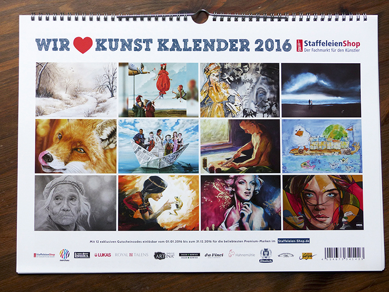 Pastellkreidezeichnung "Fuchs" von Katja Sauer im Artina Art Kalender 2016