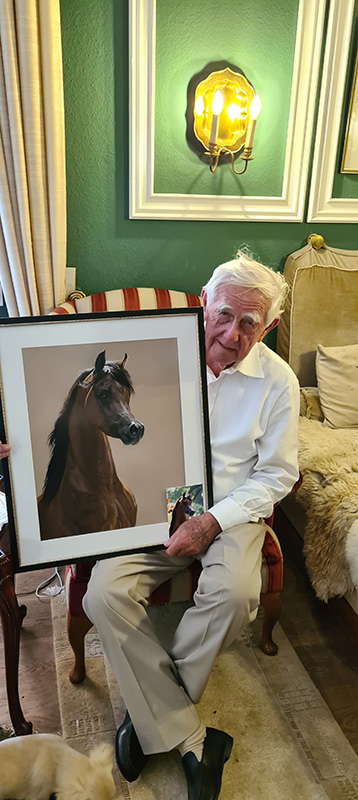 Pferdeportraitzeichnung Araberhengst NK Nabhan mit Dr Hans-Joachim Nagel